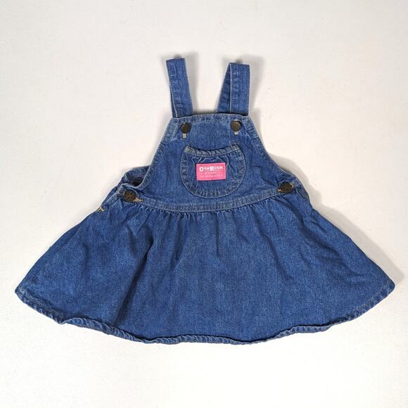 Vtg Oshkosh Bgosh Skirtall Dress Baby Girl Sz 18m Denim Pink Patch Twirl Classic - Picture 1 of 5